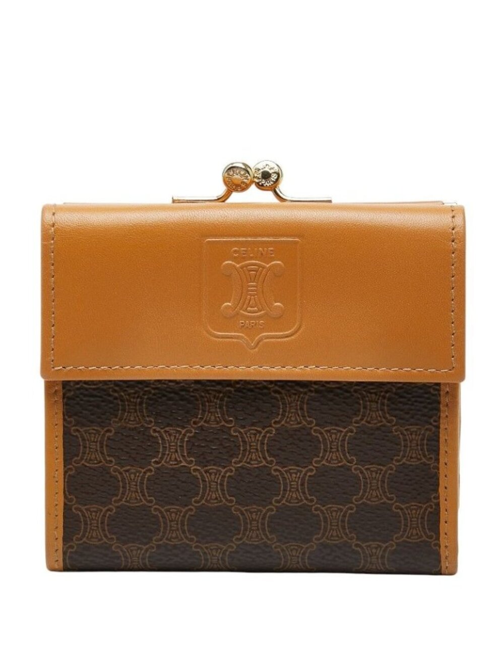 Celine Macadam Kiss Lock Bifold Wallet Brown Gold Leather